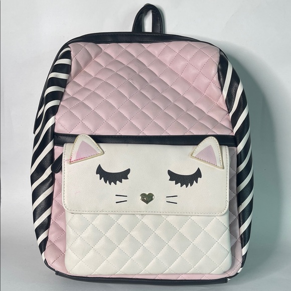 Betsey Johnson Pink and White Quilted Cat Backpack - Picture 1 of 16